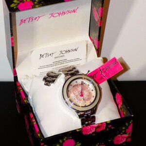 Betsey Johnson Watch MOP Flower Pop with Crystals BJ00469-01 Case, Links $135